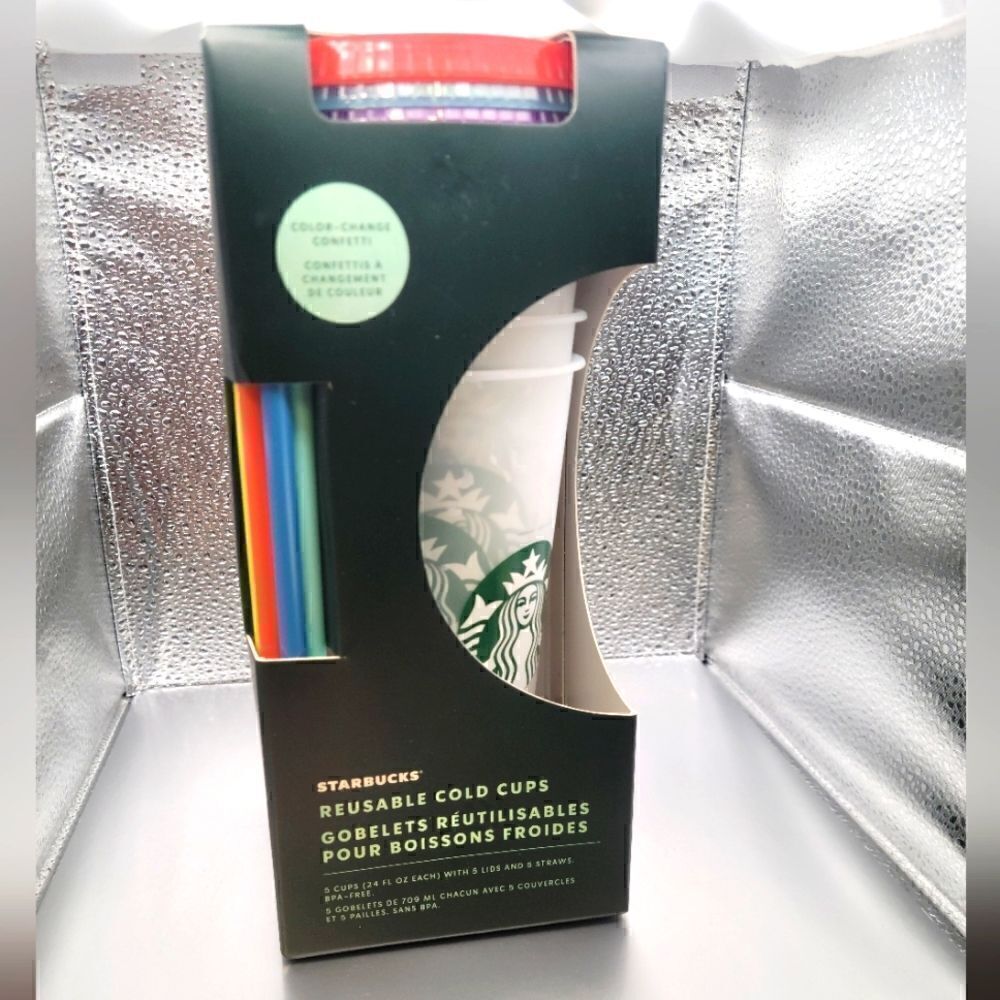 NWT! Starbucks 2021 Color Change Confetti Reusable Cold Cups 24 oz 5/pk